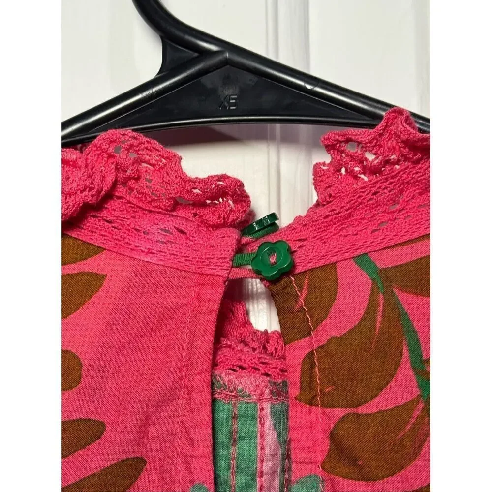 Farm Rio Floral Yard Blush Volumious Puff Half Sleeves High Collar Blouse XS